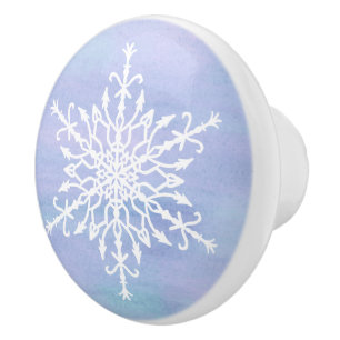 Elegant White Snowflake Christmas Ceramic Knob