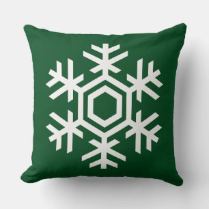 Elegant White Snowflake Christmas Green Cushion