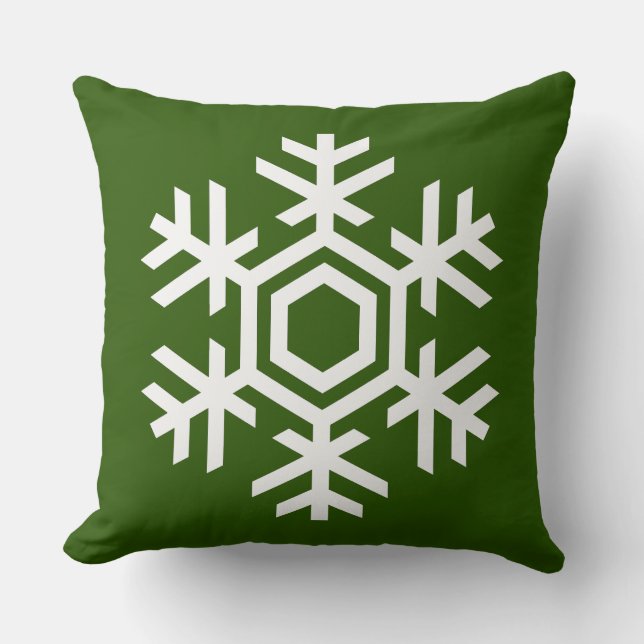 Elegant White Snowflake Classic Christmas Green Cushion (Front)