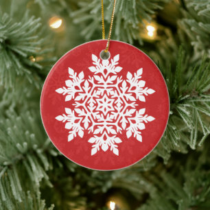 Elegant White Snowflake (Cranberry) Ceramic Tree Decoration