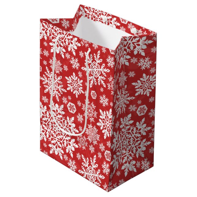 Elegant White Snowflake (Cranberry) Medium Gift Bag (Front Angled)