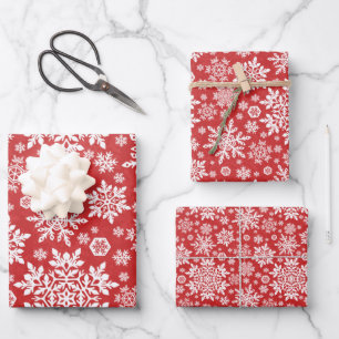 Elegant White Snowflake (Cranberry) Wrapping Paper Sheet