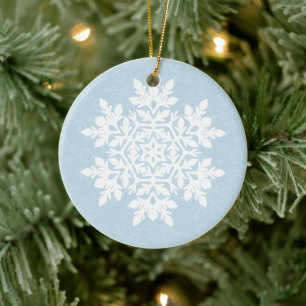 Elegant White Snowflake (Frost Blue) Ceramic Tree Decoration