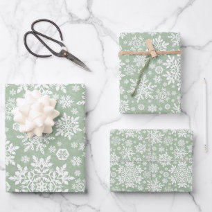 Elegant White Snowflake (Sage Pine) Wrapping Paper Sheet