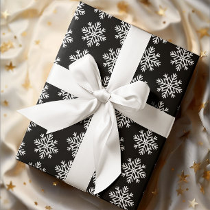 Elegant White Snowflakes on Black Wrapping Paper