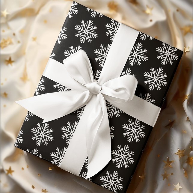 Elegant White Snowflakes on Black Wrapping Paper (Creator Uploaded)