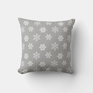 Elegant White Snowflakes on Grey Cushion