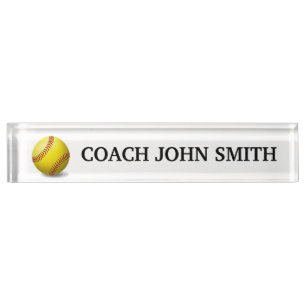 Elegant White Softball Coach Nameplate