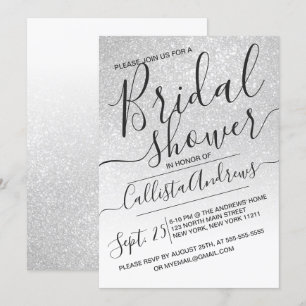 Elegant White Sparkly Glitter Ombre Bridal Shower Invitation