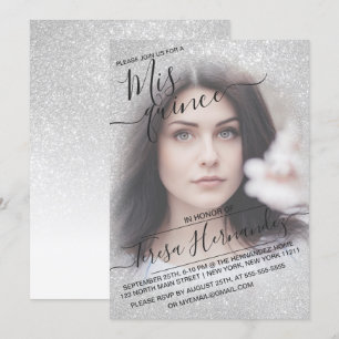 Elegant White Sparkly Glitter Photo Quinceañera Invitation