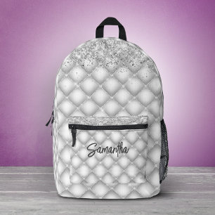 Elegant white sparkly glitter  printed backpack