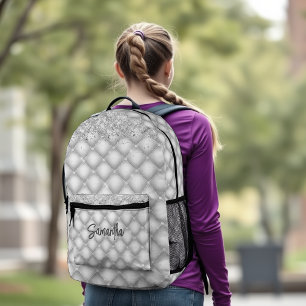 Elegant white sparkly glitter printed backpack
