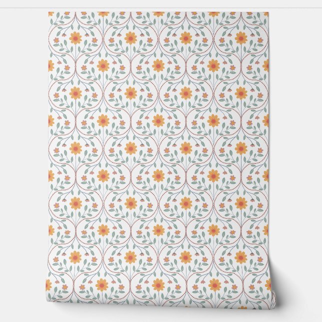 Elegant White Spring Floral Pattern Wallpaper (Unrolling)
