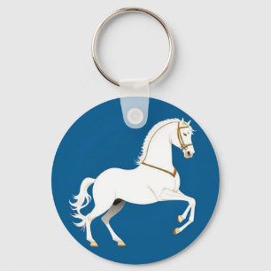 Elegant White Stallion Illustration on Key Ring
