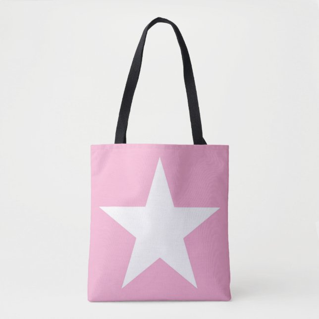 Elegant White Star Design Modern Cute Pink Tote Bag (Front)