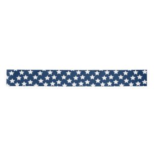 Elegant White Stars Blue Background Patriotic Satin Ribbon