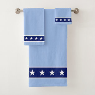 Elegant White Stars on Light Blue Bath Towel Set