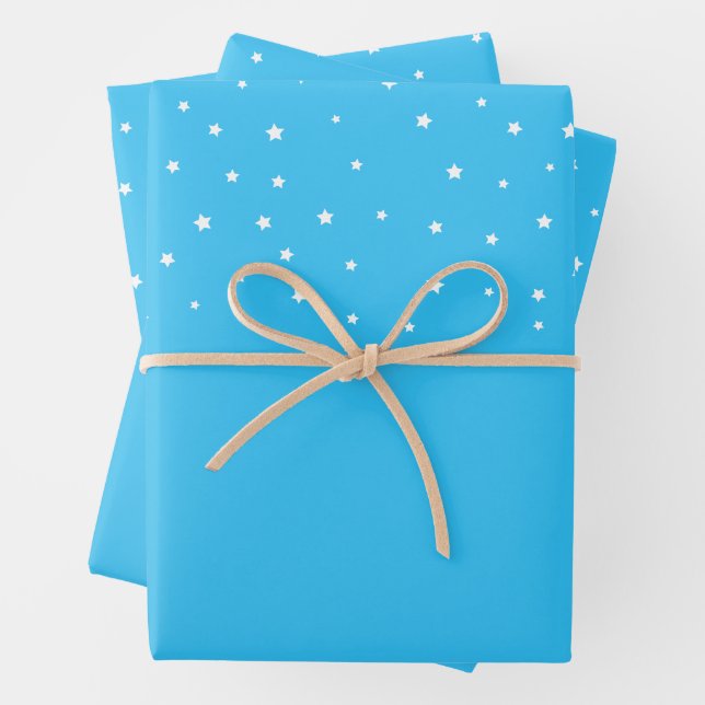 Elegant White Stars on Pastel Blue Wrapping Paper Sheet (In situ)