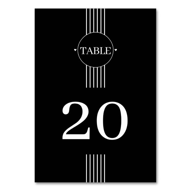 Elegant white stripes and frame black wedding table number (Front)