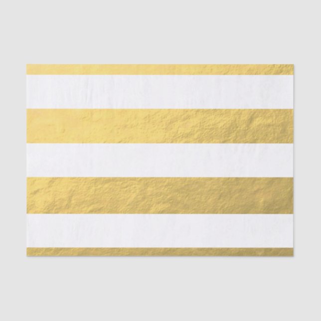 Elegant White Stripes Gold Foil Printed Tissue Paper (Front)