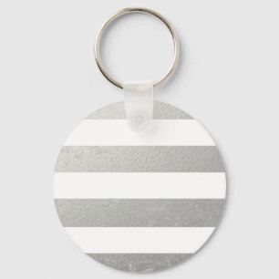 Elegant White Stripes Silver Foil Printed Key Ring