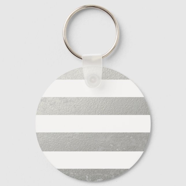 Elegant White Stripes Silver Foil Printed Key Ring (Front)