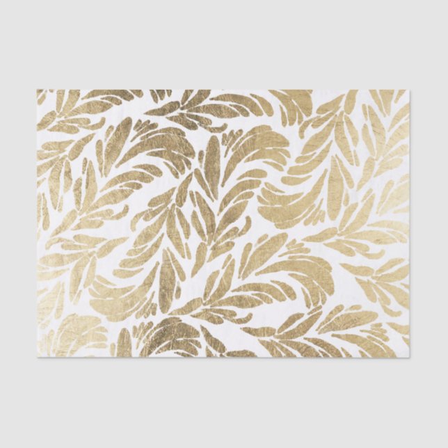 Elegant white stylish faux gold floral damask tissue paper (Front)