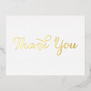 Elegant White Stylish Faux Gold Script Thank You Foil Invitation Postcard