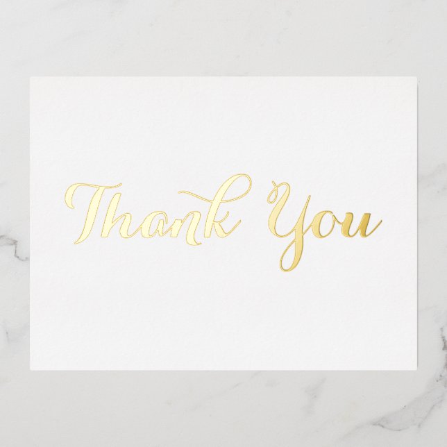 Elegant White Stylish Faux Gold Script Thank You Foil Invitation Postcard (Front)