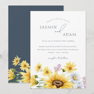 Elegant White Sunflower Floral Wedding Invitation