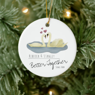 Elegant White Swan Couple Wedding Anniversary  Ceramic Tree Decoration