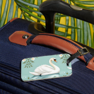 Elegant white swan floral blue luggage tag