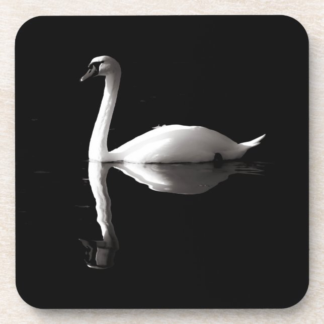 Elegant White Swan Reflection On Black Lake Coaster (Front)