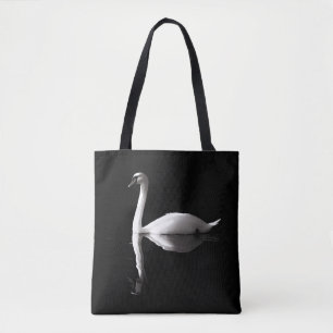 Elegant White Swan Reflection On Black Lake Tote Bag