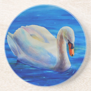 Elegant white swan watercolor painting coaster