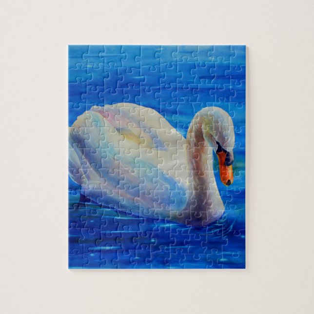 Elegant white swan watercolor painting jigsaw puzzle (Vertical)