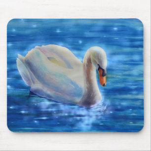 Elegant white swan watercolor painting mouse mat