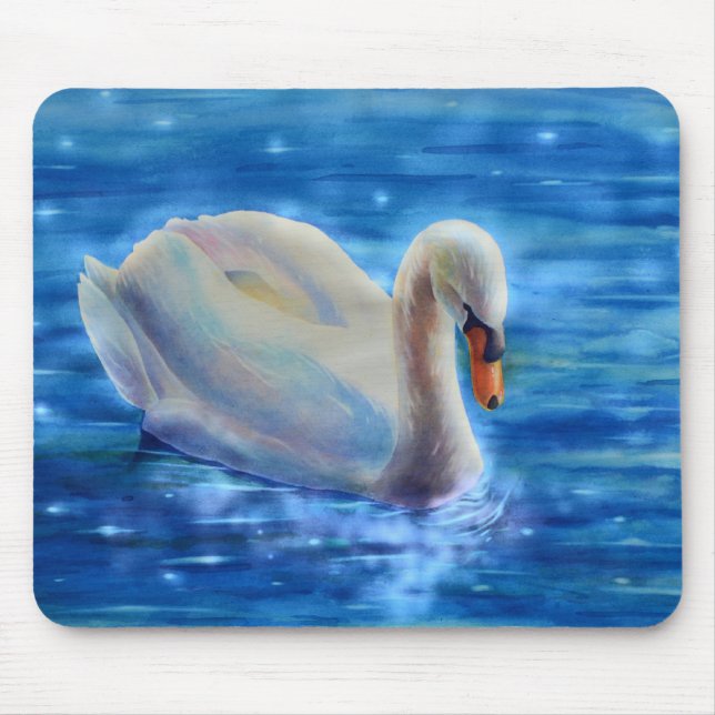 Elegant white swan watercolor painting mouse mat (Front)