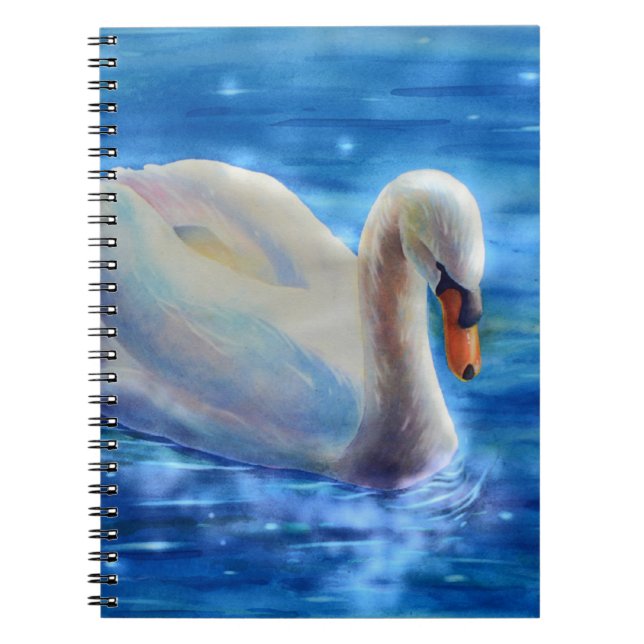 Elegant white swan watercolor painting notebook (Front)