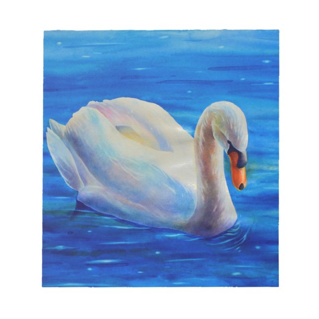 Elegant white swan watercolor painting notepad (Front)