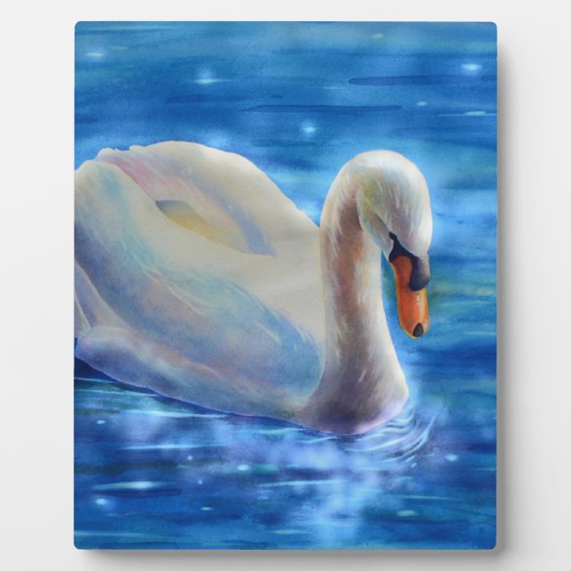 Elegant white swan watercolor painting plaque (Front)