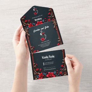 Elegant White Swan Wedding Collection All In One Invitation