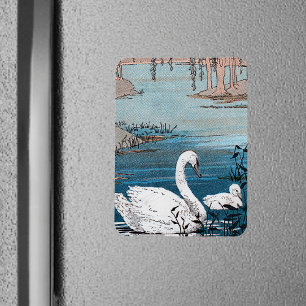 Elegant White Swan With Baby Magnet