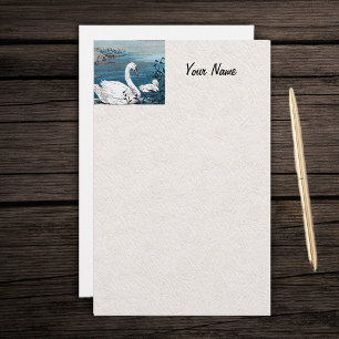 Elegant White Swan With Baby Stationery