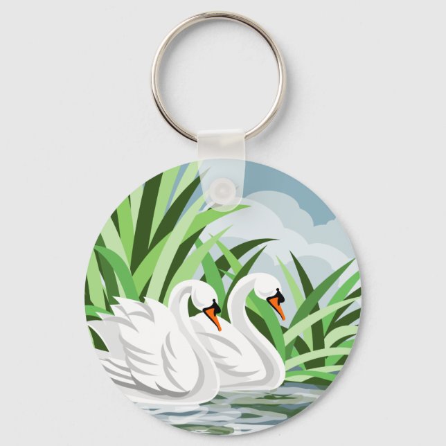 Elegant White Swans Key Ring (Front)