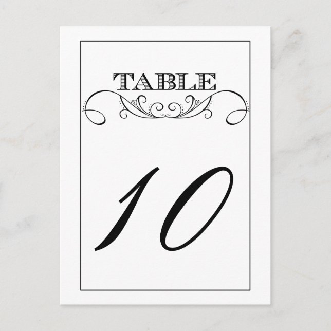 Elegant White Swirl Wedding Table Number Cards (Front)