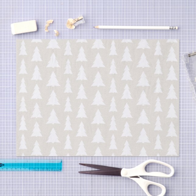 Elegant White Trees on Beige Faux Texture Pattern Tissue Paper (Craft)