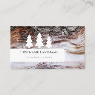 Elegant white trees on gray wood grain wooden cut business card
