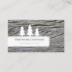 Elegant white trees on white wood grain wooden cut business card