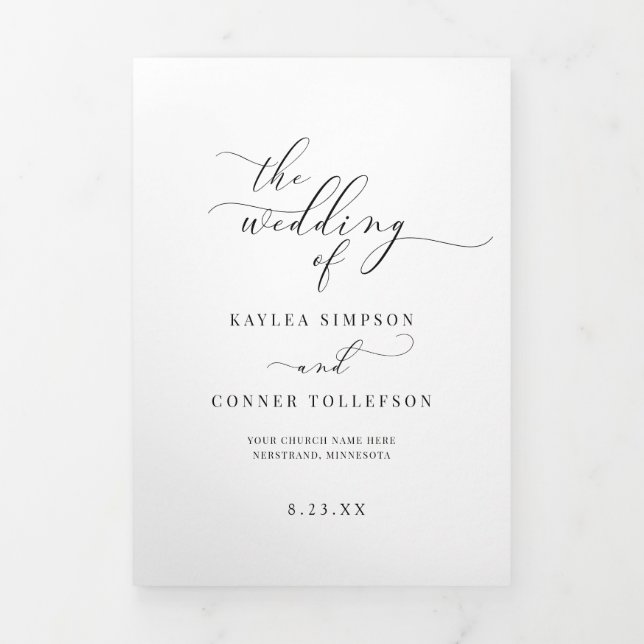 Elegant White Tri-fold Wedding Program Booklet (Cover)